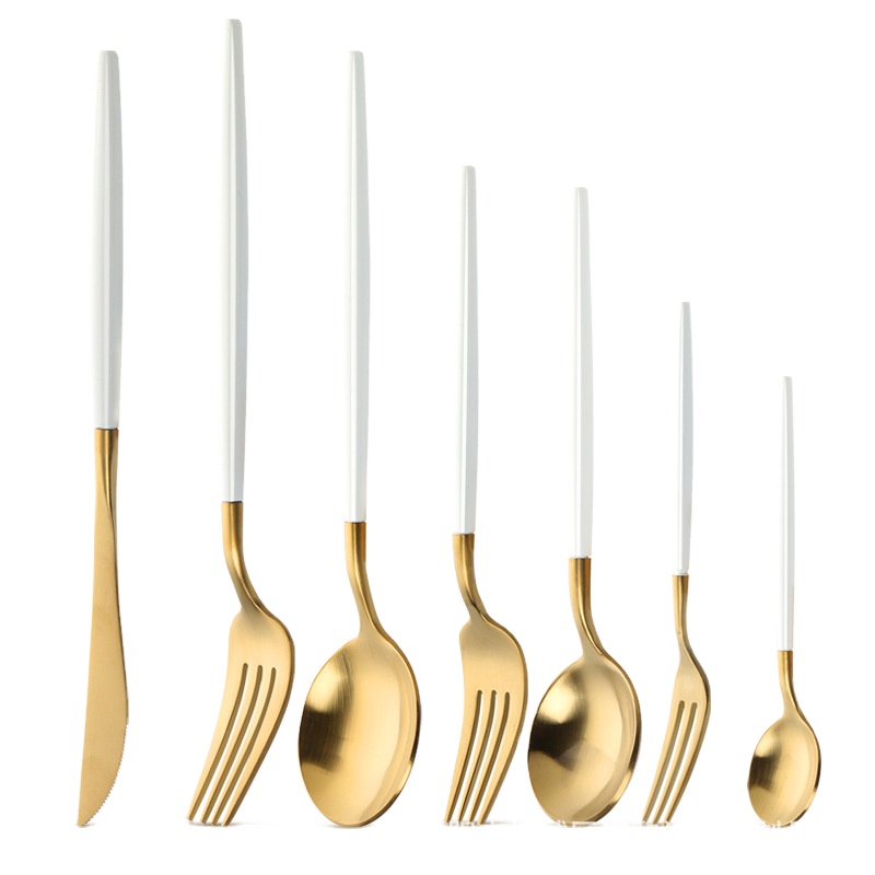 Amazon hotsale Restaurant 4pcs flatware metal stainless steel 304 white gold cutlery