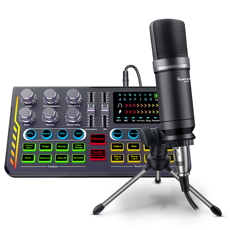 Audio Sound Card Mixer With Professional Microphone For Live Broadcast/Gaming/Streaming