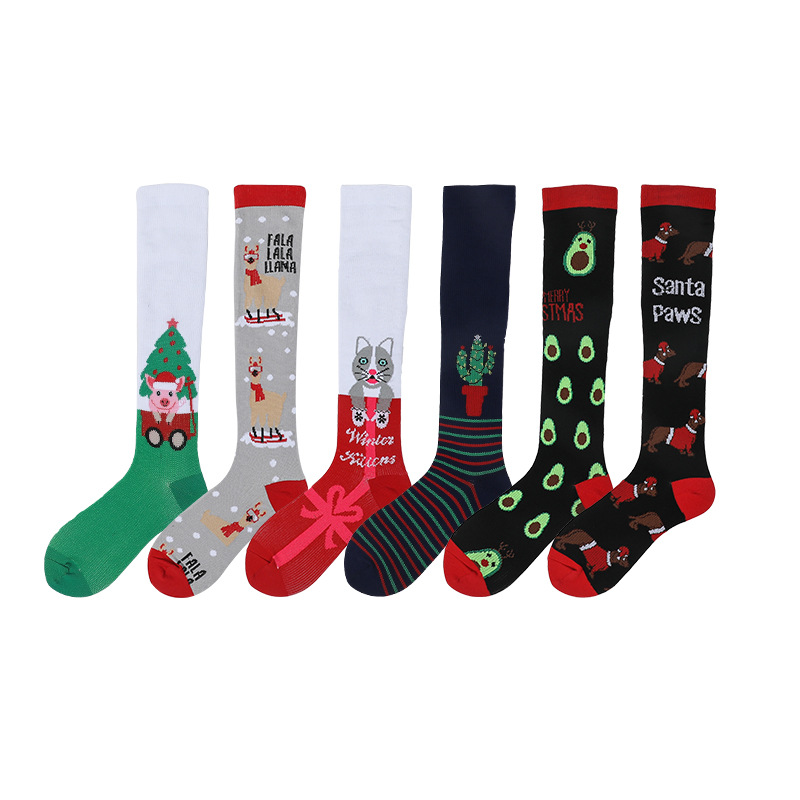 Compression knee high stocking funny running socks for men women