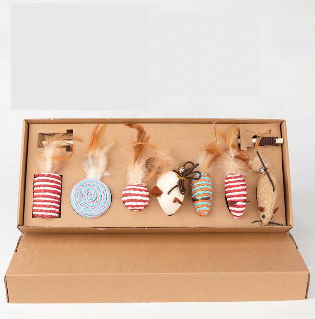 Funny Sisal Cat toy set 7-piece toy funny cat stick set Teaser Feather Ball Mouse Toy Interactive Gift