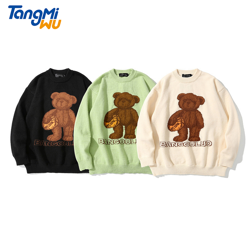 TMW 2021 new style fashion Unisex loose Bear jacquard sweater high street pullover pull homme mens bear sweater