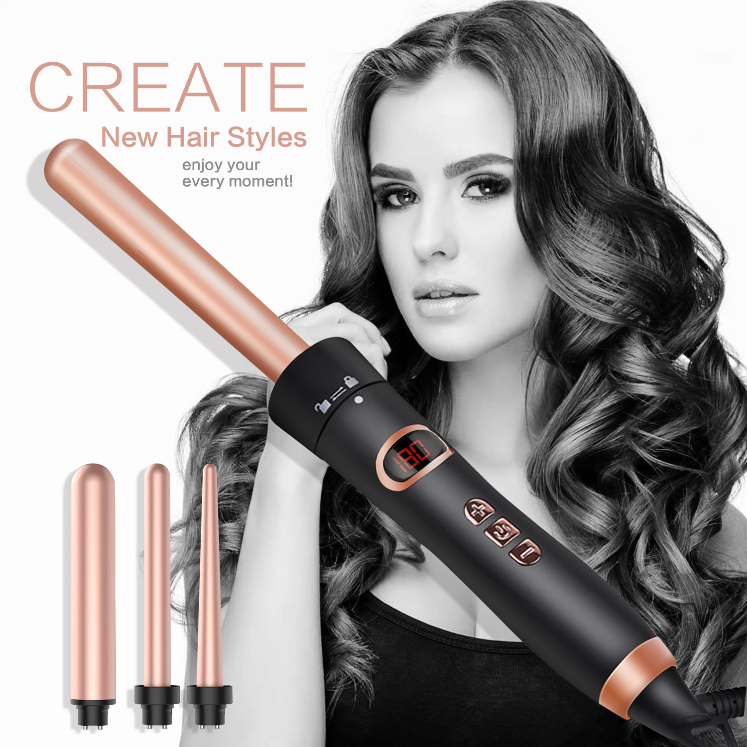 Curling Iron Wand Set 5 in 1 Interchangeable Ceramic Barrels Instant Heat Up Hair Wand Hair Curler Set for All Hairstyle