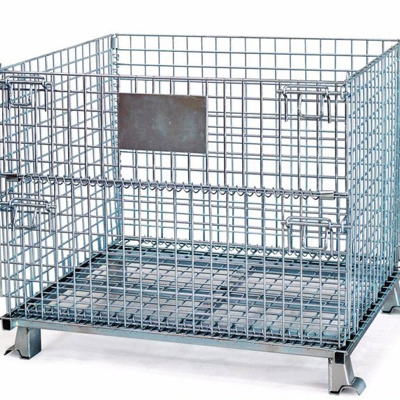 Steel pallet box metal mesh container lockable collapsible stacking wire mesh storage cage
