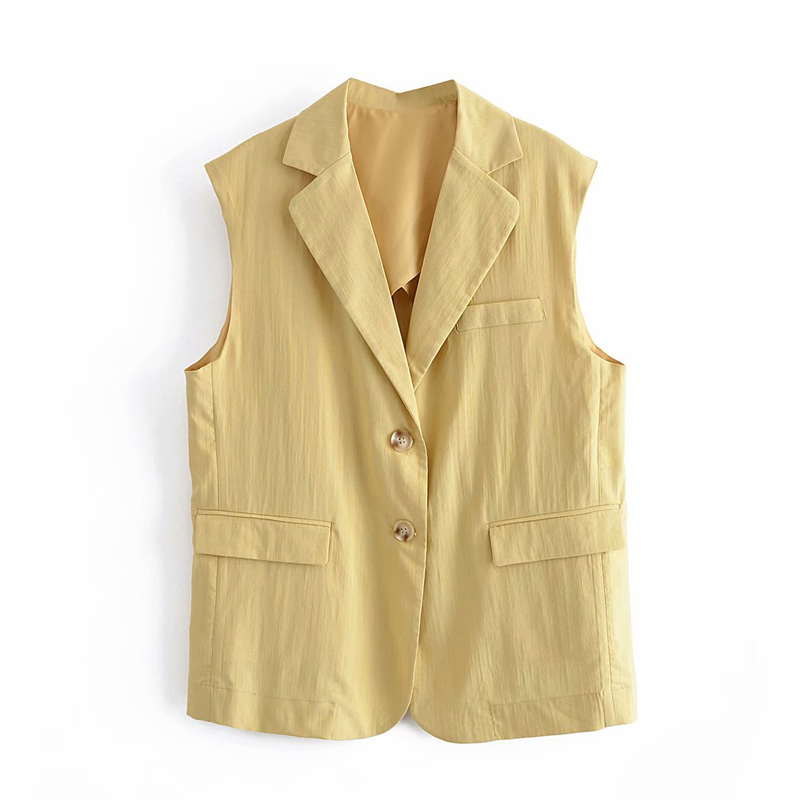 SEEFOUN Elegant Women Yellow Loose Blazer Vest 2021 Spring Fashion Female Solid Oversized Tank Ladies Chic V Neck Pockets Tanks