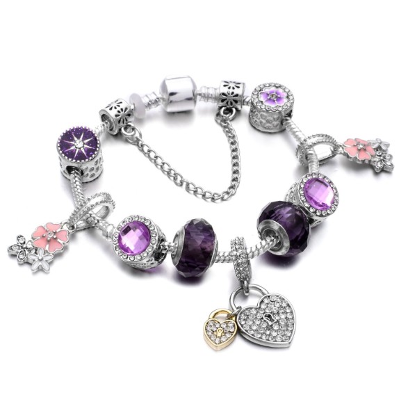 Цветочный браслет с сердцем charmfashion, браслет с бусинами, подходит для браслетов