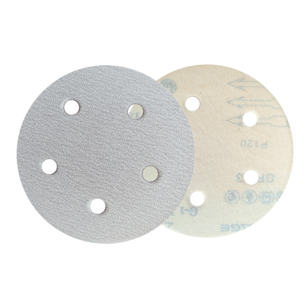 5inch(125mm) with 5 dust holes platinum white hook&loop sanding disc- konaflex- branded