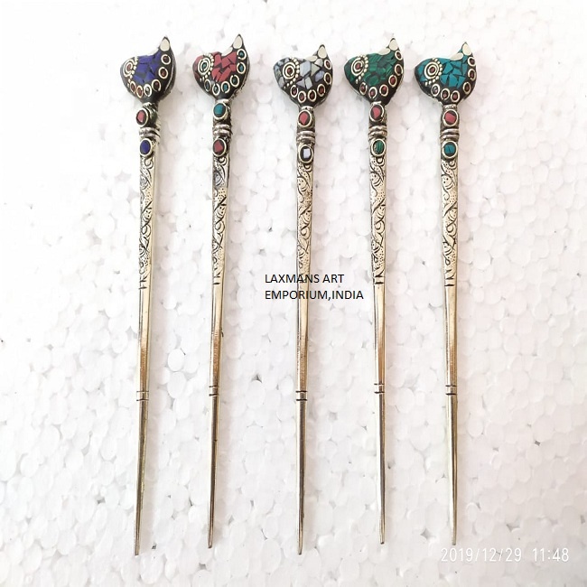 metal with stone beaded work hairsticks