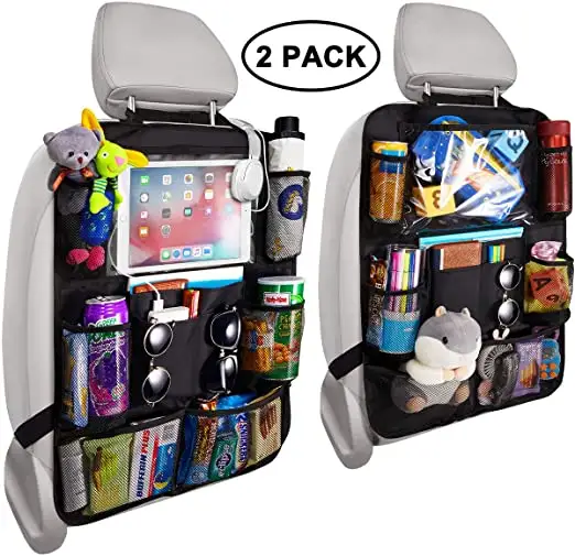 Backseat Car Organizer Kick Mats Back Seat Storage Bag with Clear Screen Tablet Holder and 9 Storage Pockets,Seat Back Protector