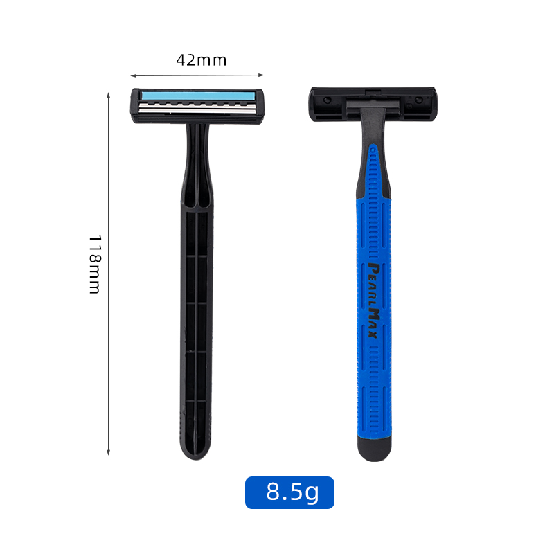 PearlMax Factory Price Rubber Long Handle Men Shaving 2 Blades Disposable Razor Blades For Shaving Barber Bag Package Razor