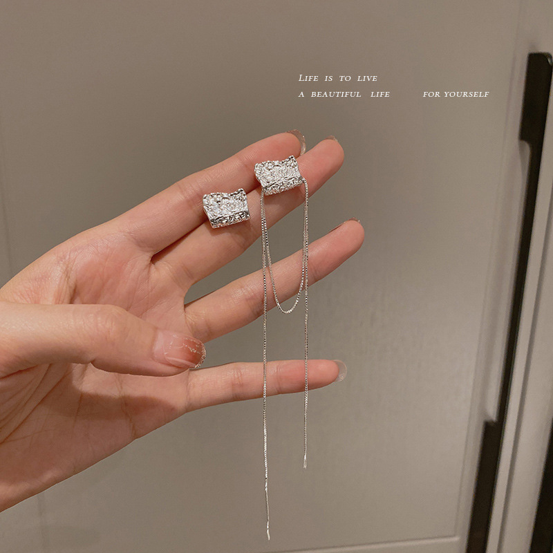 Jewelry 925 silver needle asymmetric surface irregular geometry Earrings fairy tassel atmosphere long earrings