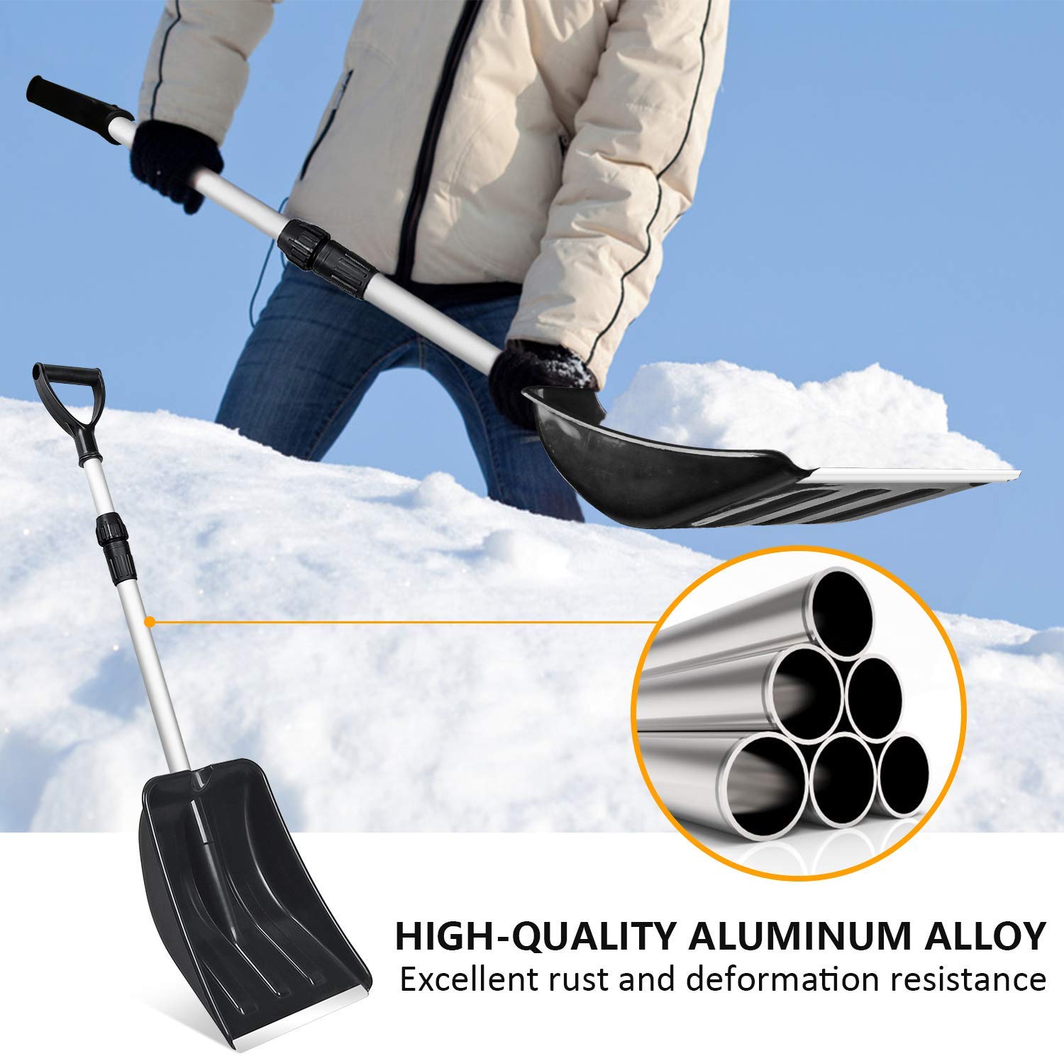 Telescopic detachable long handle plastic push snow shovel for car