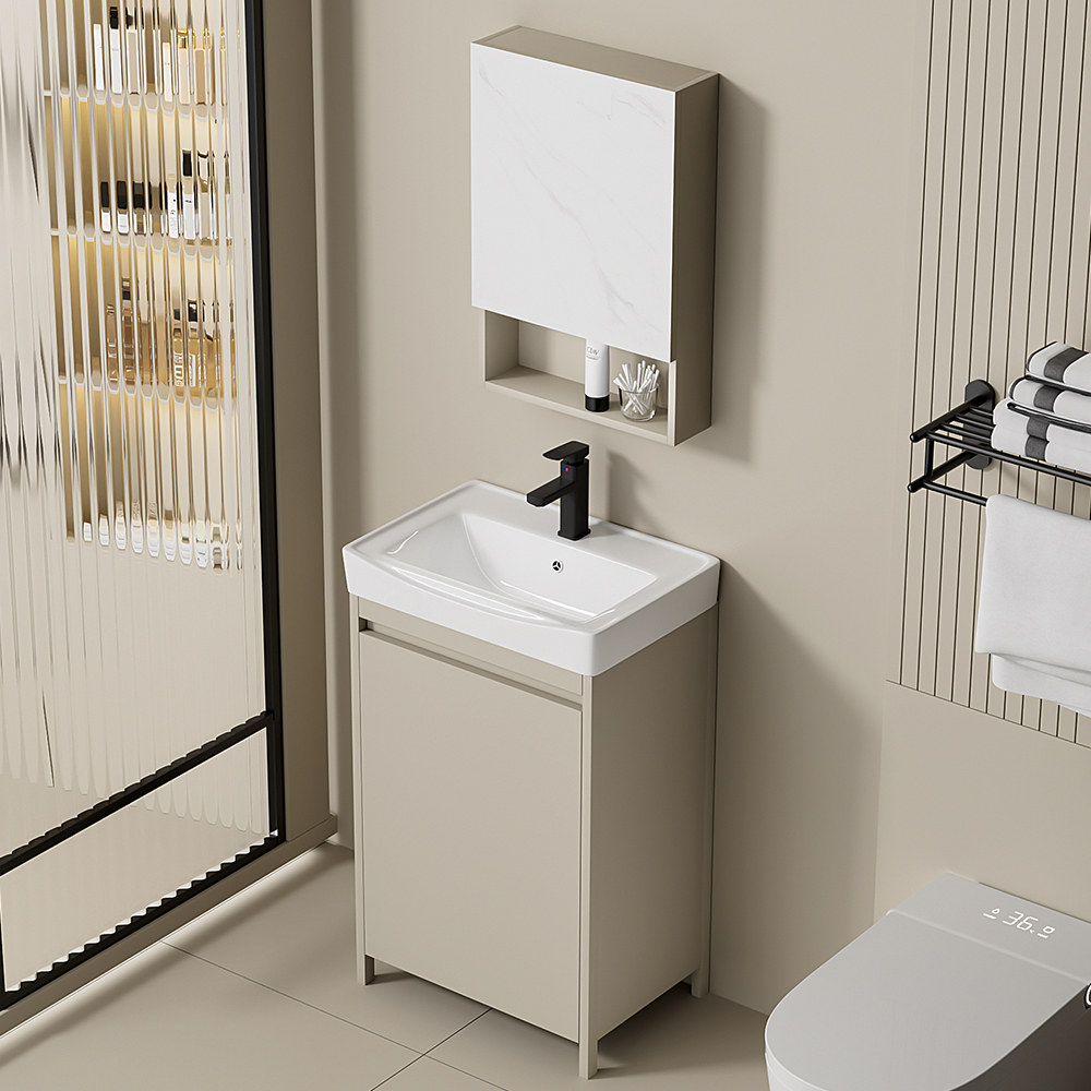 European Style High Quality Floating Vanity Bathroom Cabinet Modern Design with LED Mirror Wash Basin Wall Mounted in Grey Color