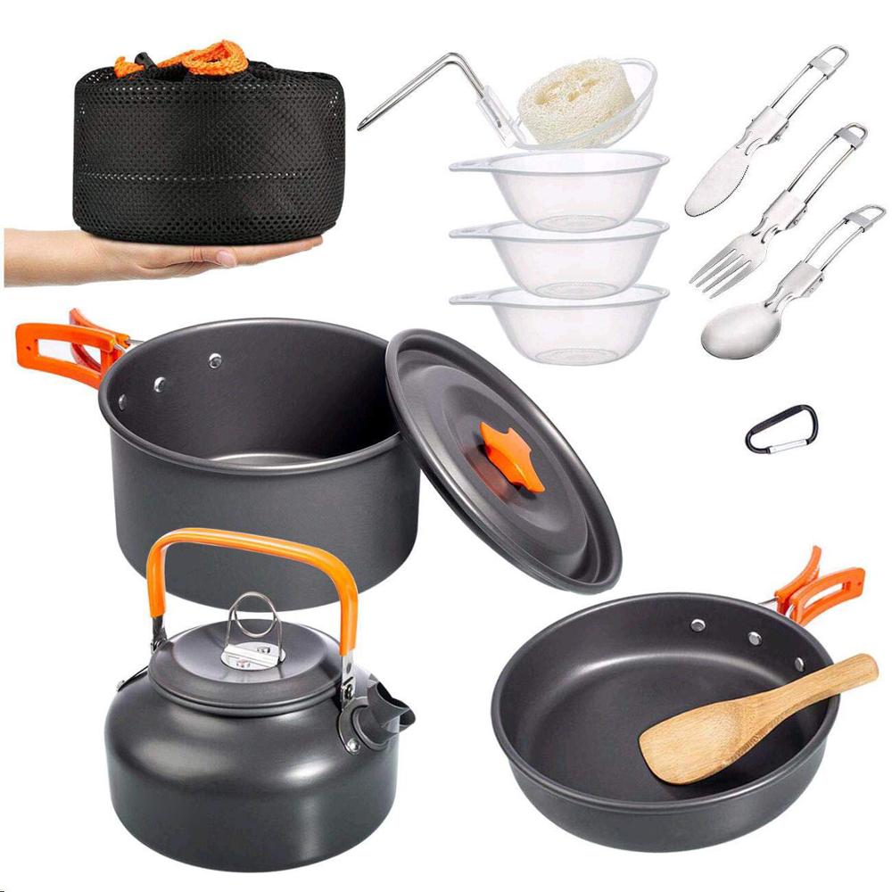 16-Piece Camping Cookware Set Campfire Kettle Outdoor Cooking Mess Kit Pots Pan for Backpacking Hiking Picnic Fishing