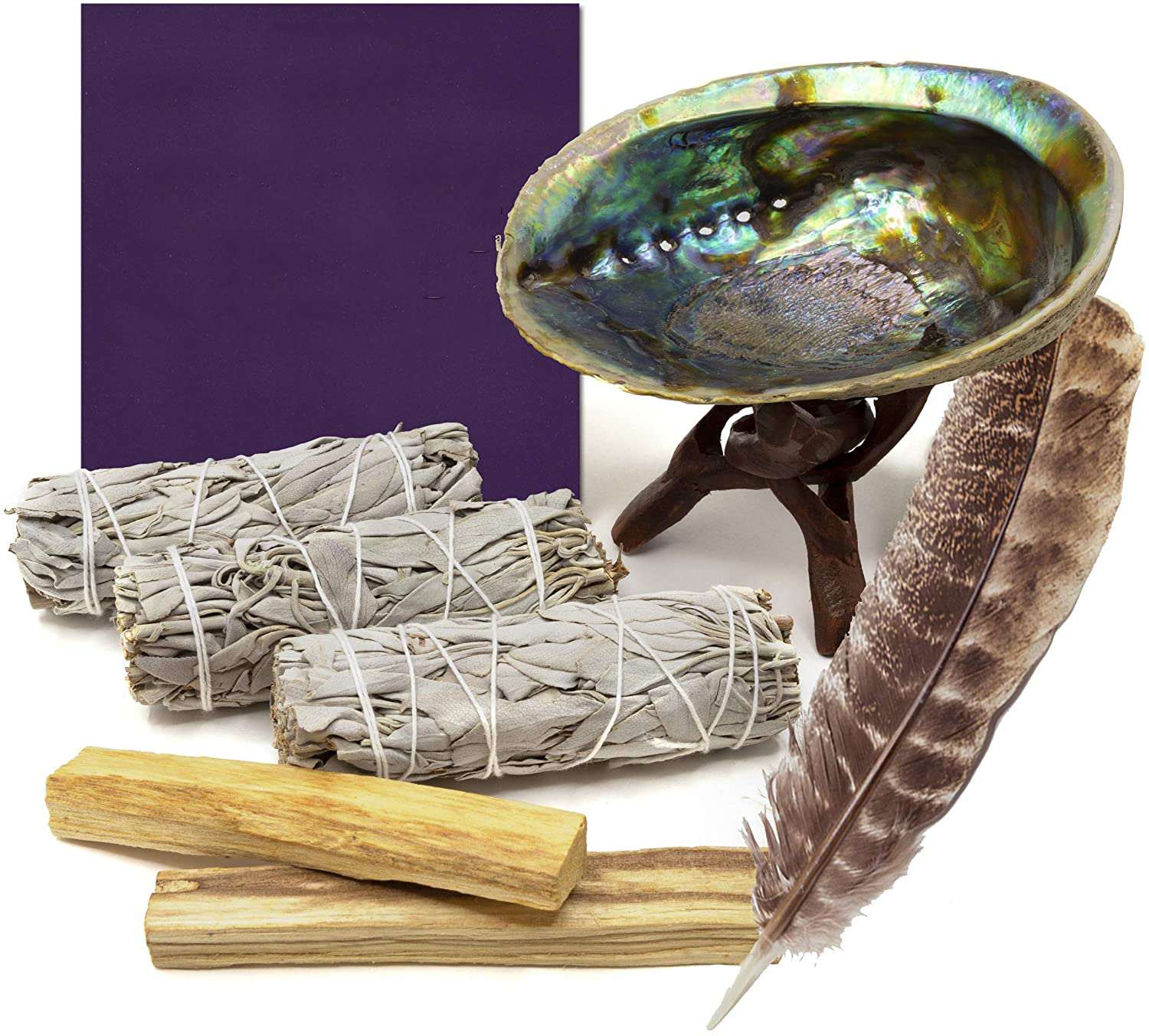 Sage Smudges kit for cleansing house-Turkey feather Palo Santo Abalone shell Shelf Sage