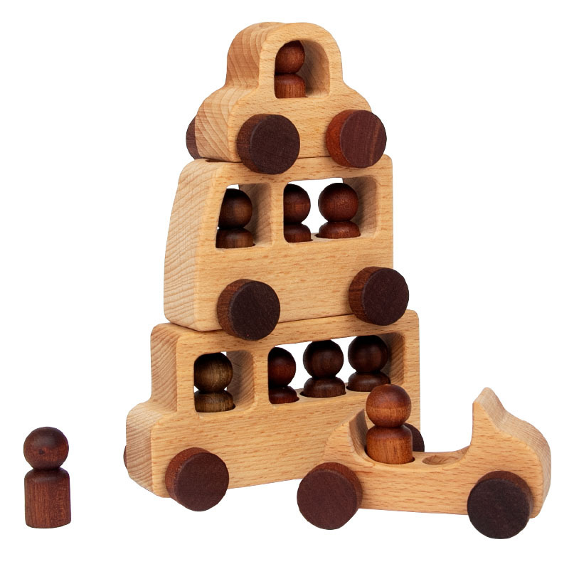 Children's log trolley Wooden inertia trolley 0-3 years old grasping muscle ability training toy Boomerang toy car