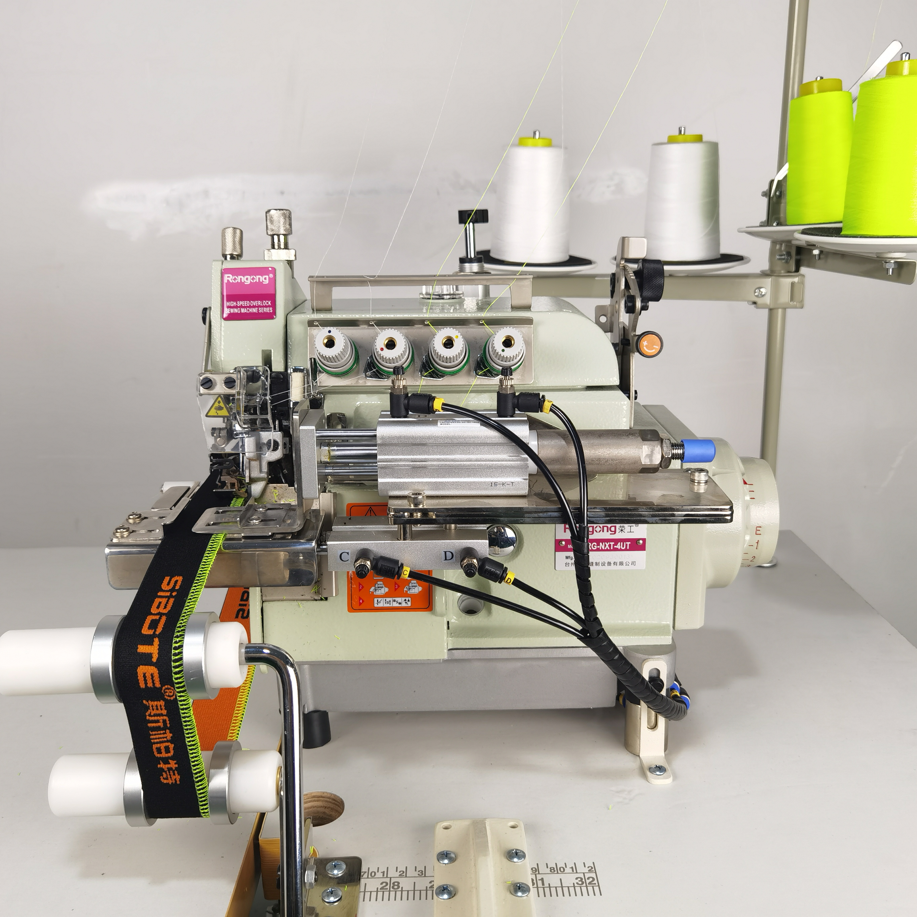 ronmack rongong automatic small cylinder bed overlock sewing machine rib-collar neckband waistband attach