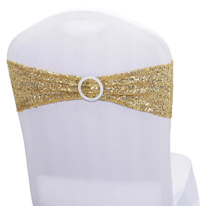 Sequin Chair Sash Bands Wedding Glitter Chair Bow Ribbon Ties With Buckle
