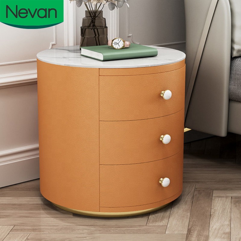 italian design bedroom furniture drawer leather luxury nightstand bedside table with storage organizer