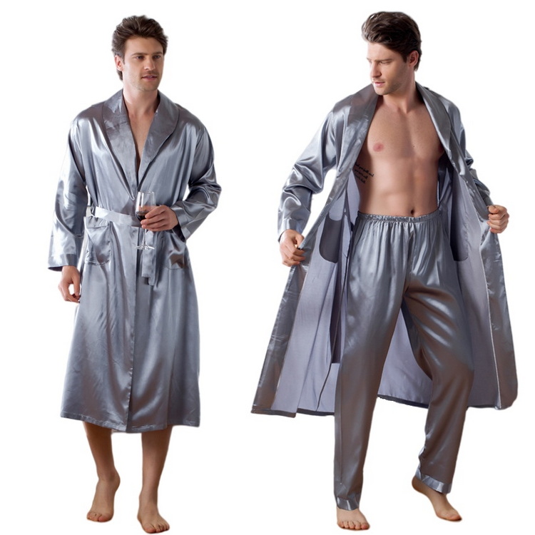 Imitated Silk Pajamas Men's Nightgown Robe Home Service Two-piece Suit