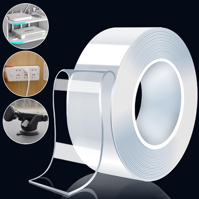 High quality Transparent Household Gel Grip Sticky Strong Viscosity Strips Removable Double Side Grid Nano Tape