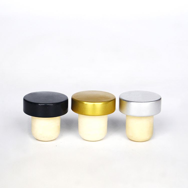 Top Quality Black/Silver/Gold High Polymer Cork For Glass Liquor Bottle T Cork Top