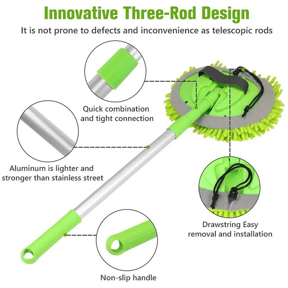 2 in 1 Car Cleaning Brush Car Wash Brush Telescoping Long Handle Cleaning Mop Chenille Broom Auto Accessories