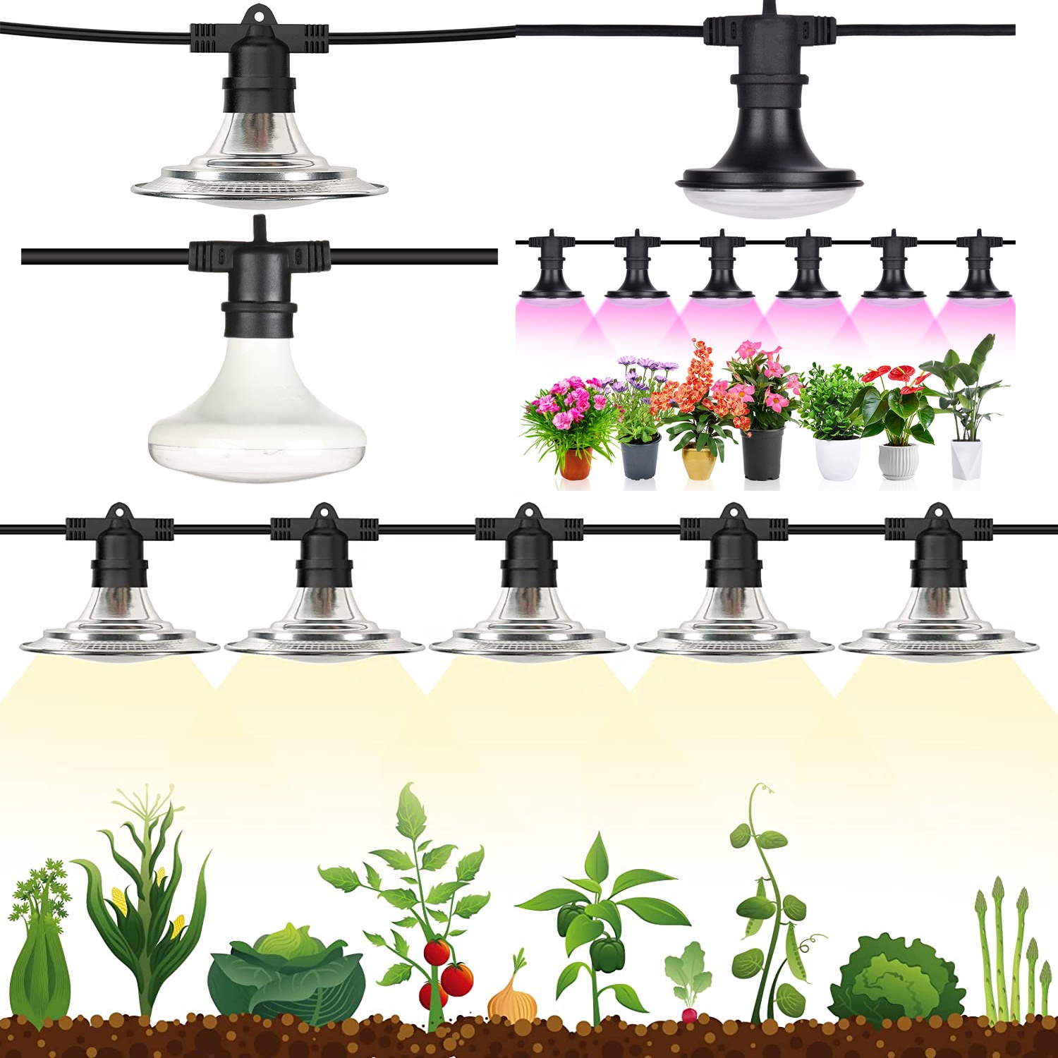 Full Spectrum LED Grow Light Seedling farm Hydroponic E26 bulb 15W Adjustable Length Outdoor Waterproof Plant Growth Lamp String