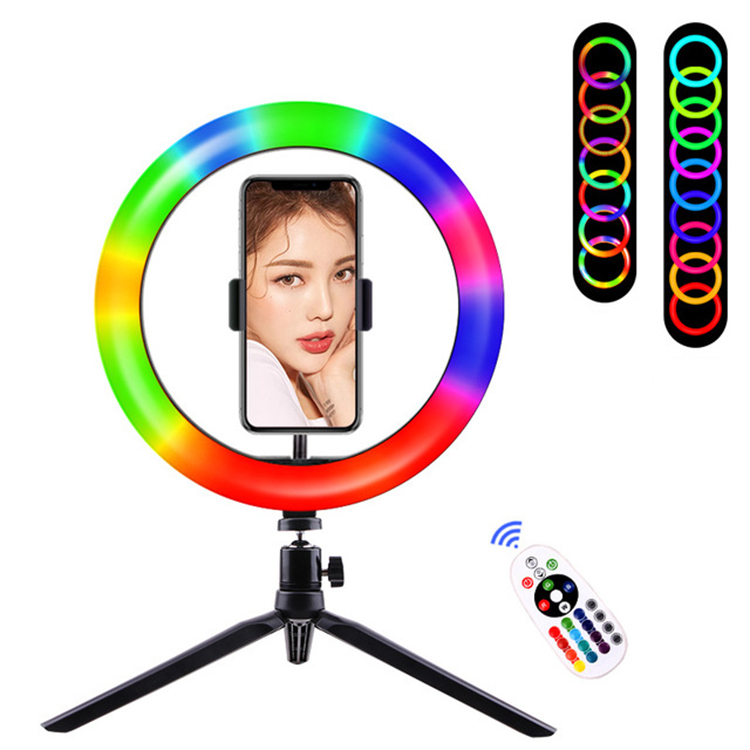 Кольцевой светодиодный светильник, 10 дюймов, 26 см, RGB, с дистанционным управлением, со штативом