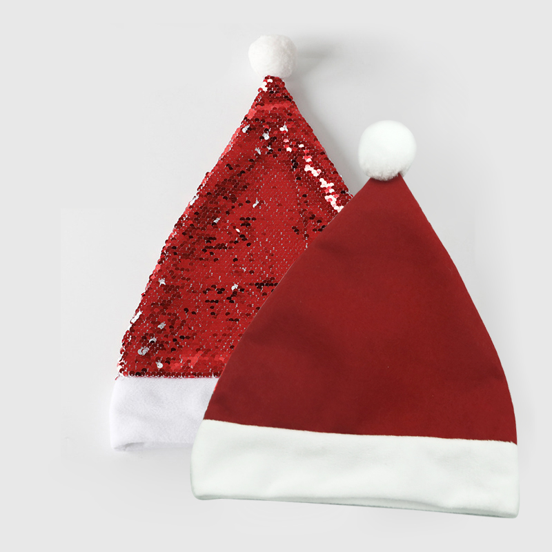 Dye Sublimation Blanks Sequin Hat Custom Logo Christmas Santa Hat