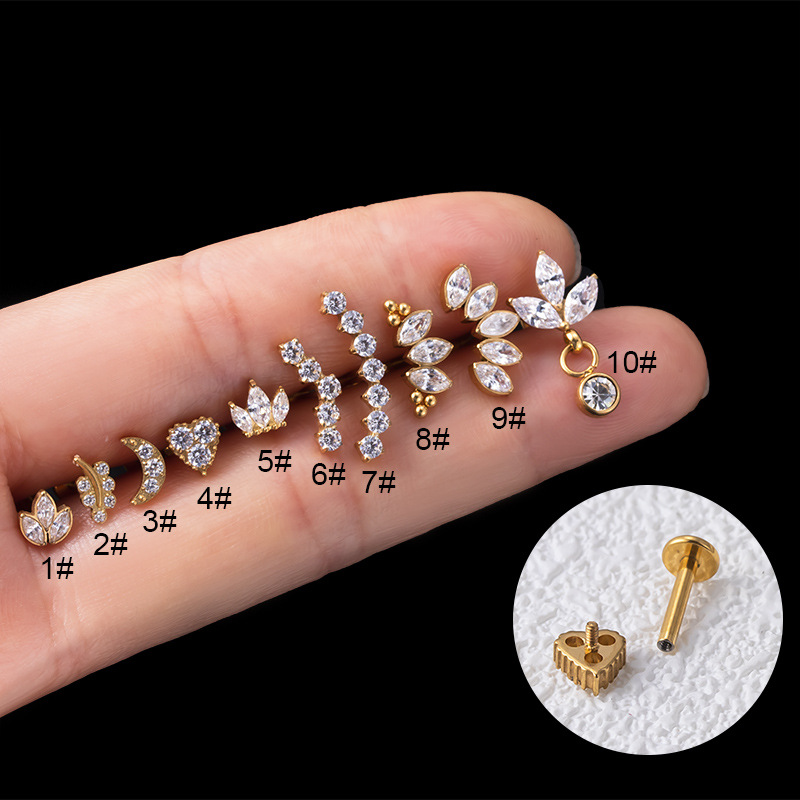 YW G23 Titanium Earrings ASTM F136 Titanium Jewelry Piercing Gold Surgical Steel Cartilage Earring Flat Back Earrings Lip Ring