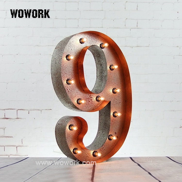 WOWORK оптовая продажа наружная светодиодная подвесная винтажная ржавая Металлическая лампа с номером и буквой для дисплея магазина