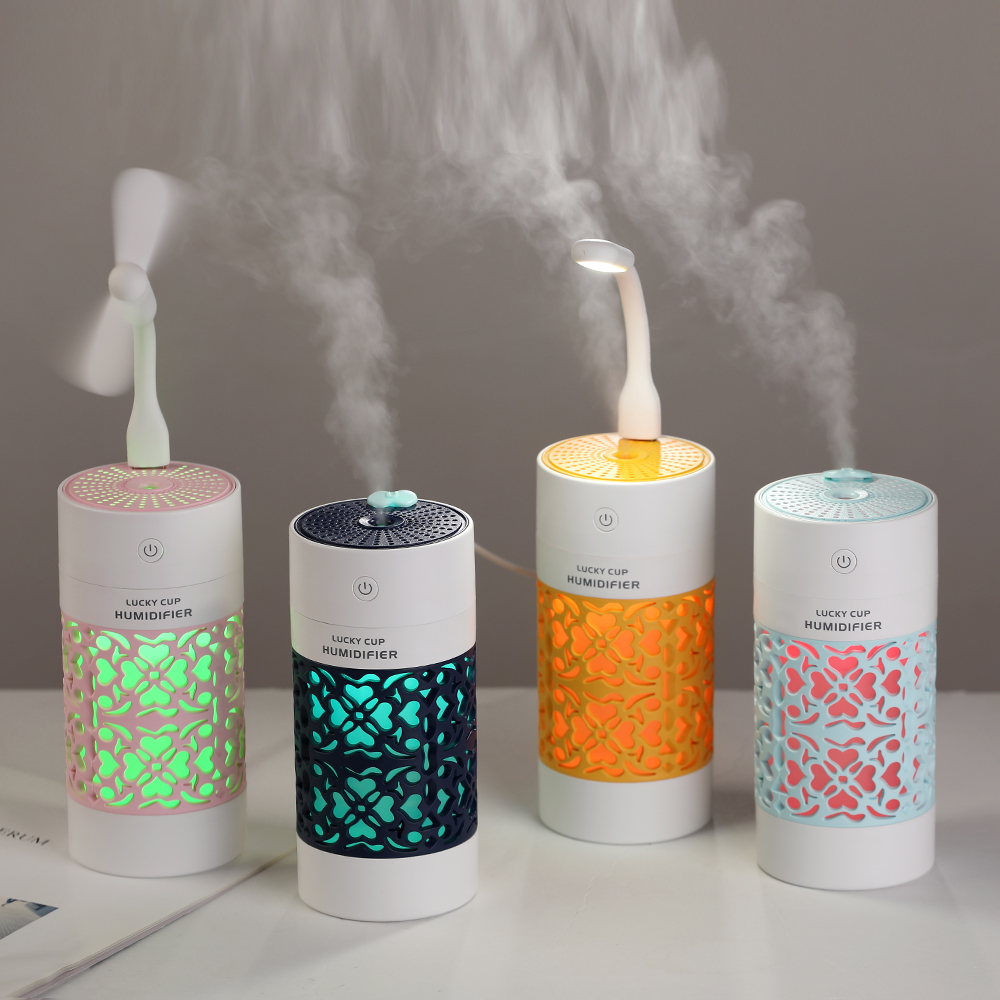 Новый дизайн, портативный увлажнитель воздуха Lucky Cup с мини-вентилятором и USB-подсветкой, увлажнитель воздуха для офиса