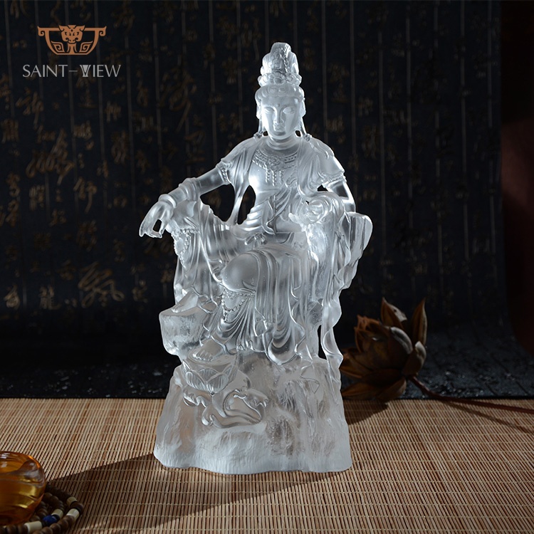 Высокое качество Tanwan Liuli Кристалл Kwan Yin Bodhisattva религиозная статуя Будды