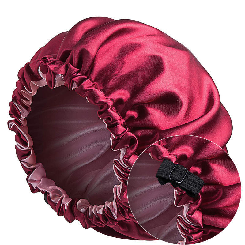 Custom Adjustable Fashion Double Layer Satin Silk Large Designer Women Shower Cap Sleeping Hair Cap Bonnets Hats With LOGO