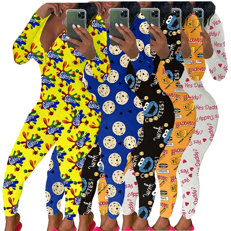 High quality wholesale lady jumpsuits and pajama yes daddy long sleeve jumpsuit