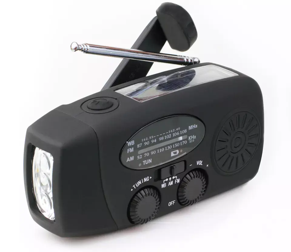 Solar Rechargeable Emergency Hand Crank Powered AM/FM Radio with LED Flashlight