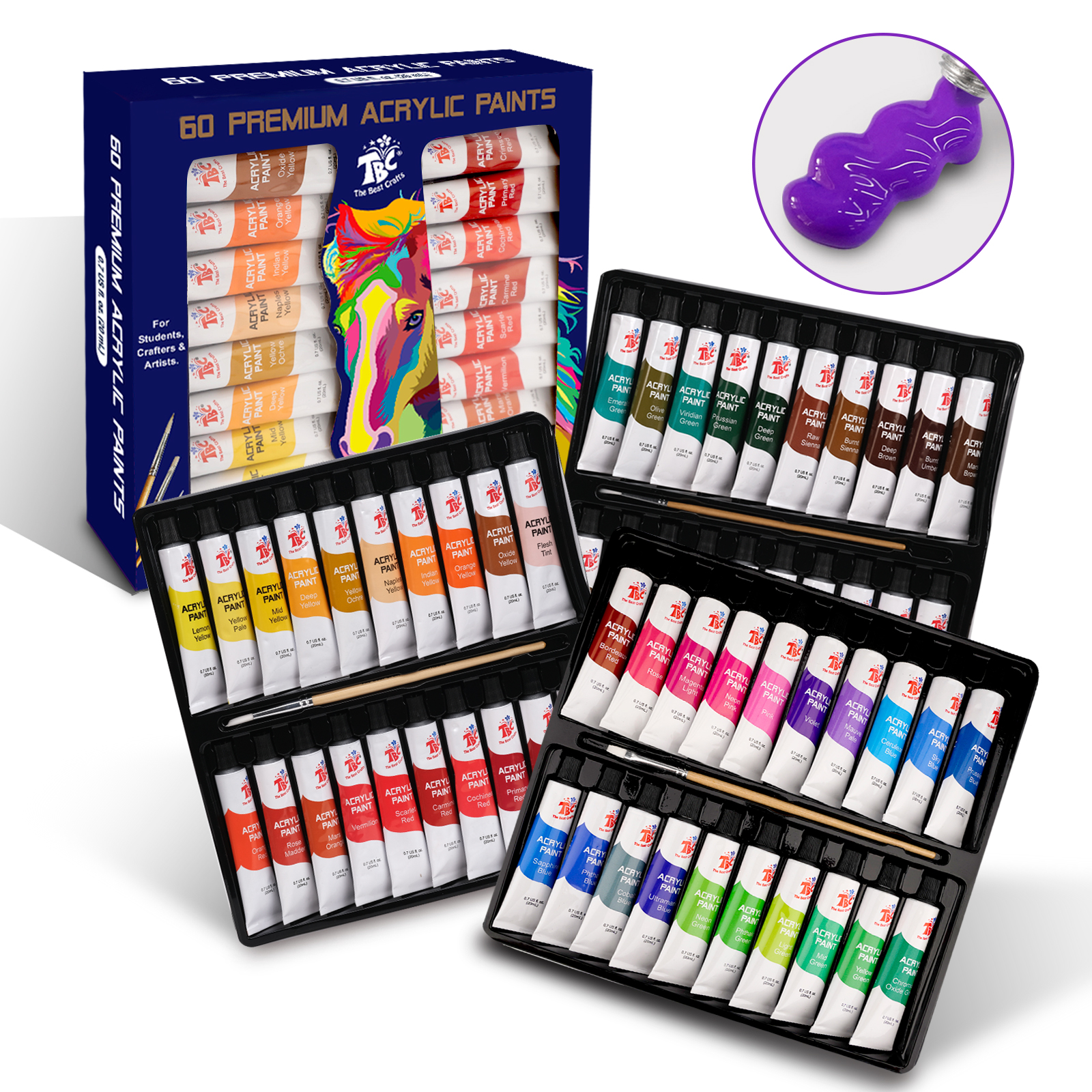 Hot sale Hot Selling 60 Colors Non Toxic & Vibrant Colors Acrylic Paint Set For Artist Canvas Painting