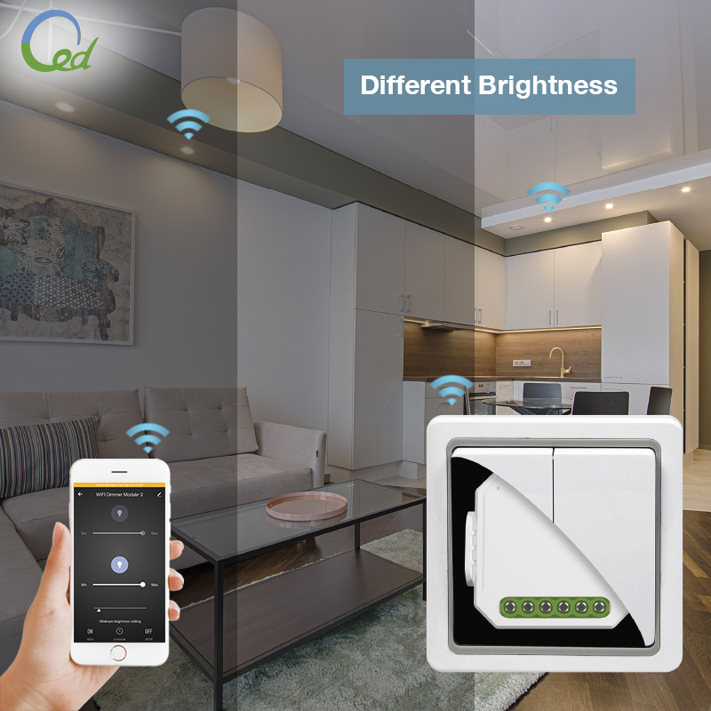 220-240V mobile phone control smart home 2 gang 2 channel WIFI dimmer module tuya