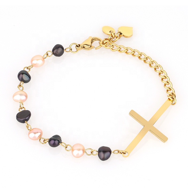 2021 Fashion Jewelry Gold Plating Cross Stainless Friendship Bracelet