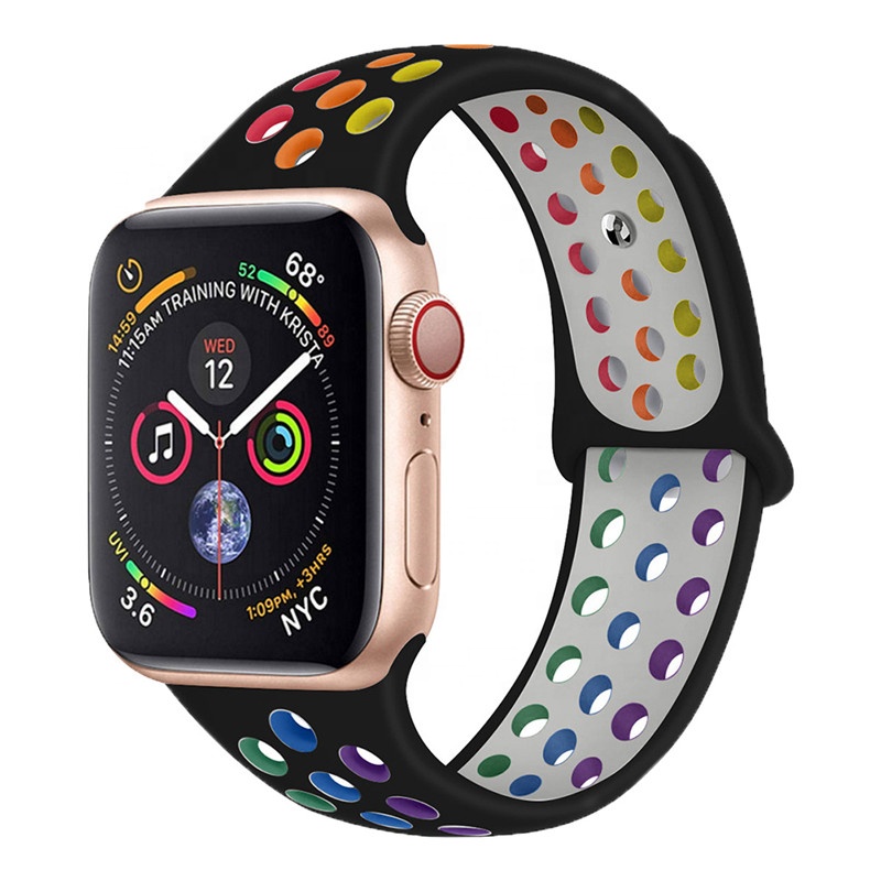 Двухцветный Радужный спортивный ремешок, подходит для Apple watch, силиконовый новый дизайн, ремешок Ban для часов Iwatch1/2/3/4/5/6 SE