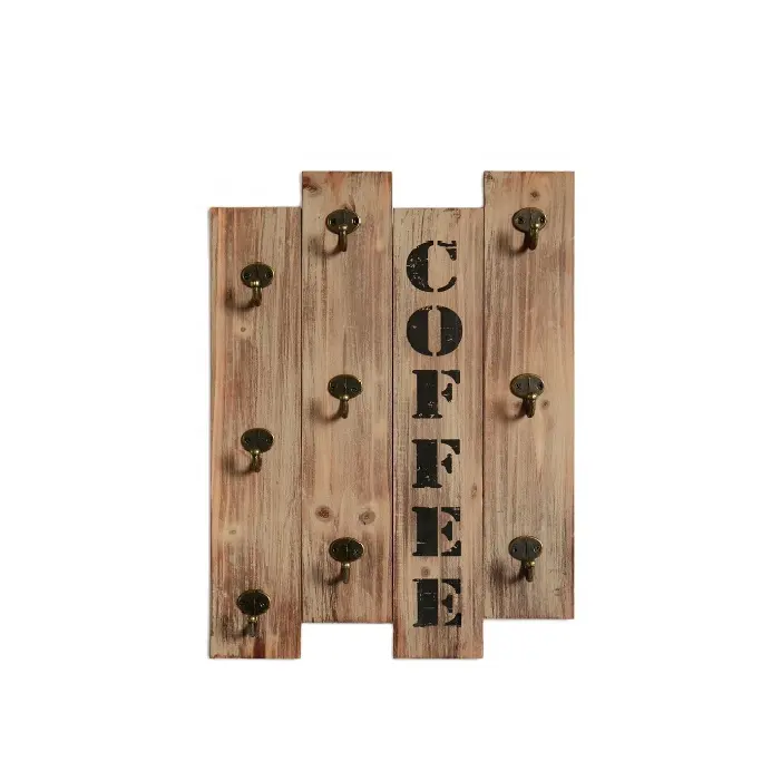 Деревенская винтажная настенная деревянная вешалка для кофейных кружек и держатель для чайной чашки с 9 крючками