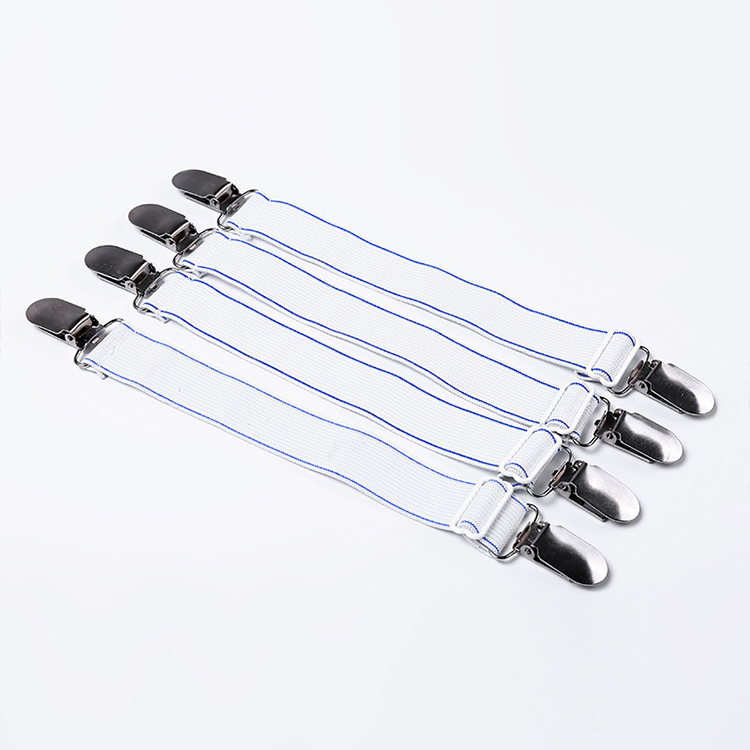 4 pcs opp bag packing blue white color metal clip bed sheet holder straps