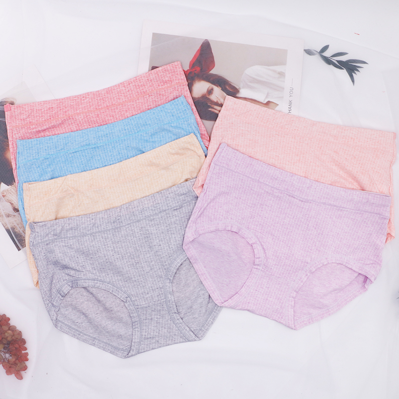 JUNXI Womens Underwear Stripe Cotton High Waist Panties Full Coverage Soft Comfortable Brief