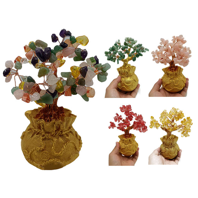 18Cm China Crystal Wholesale Natural Trees Feng Shui Money Fortune Crystal Tree Decorations Gifts