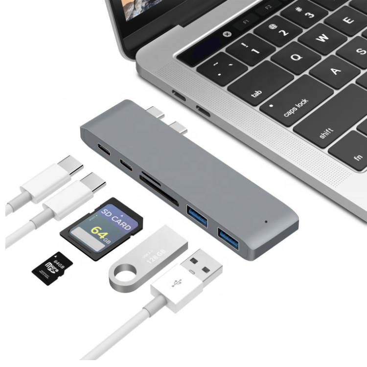 Док-станция для ноутбука 6 в 1, хаб с двумя портами usb Type-C, 6 в 1
