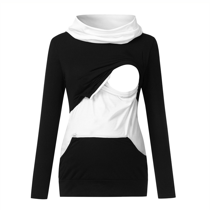 Custom women breathable maternity tops with zipper contrast colors long sleeve breastfeeding shirt nursing clothes