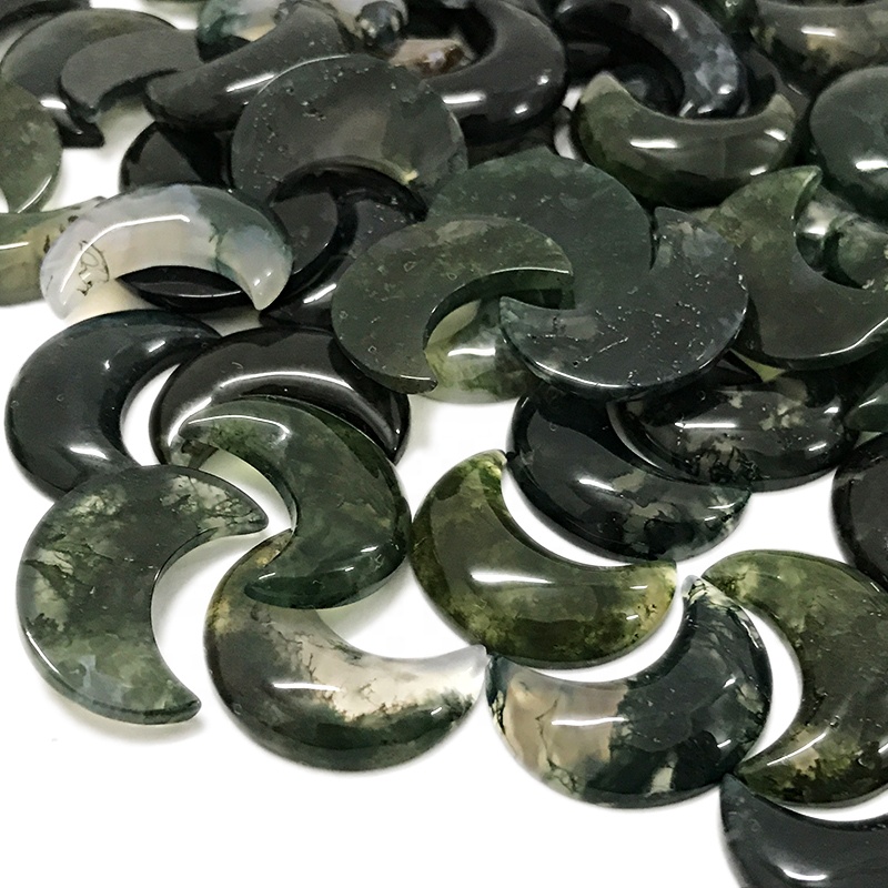 Moss agate half moon loose stone beads for jewelry DIY