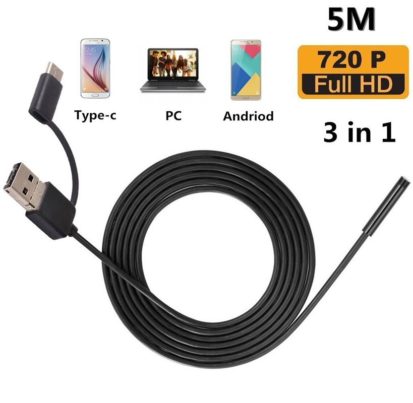 Портативный эндоскоп с камерой 5 м, usb ip67, промышленный Бороскоп, эндоскоп, мобильный жесткий эндоскоп для android