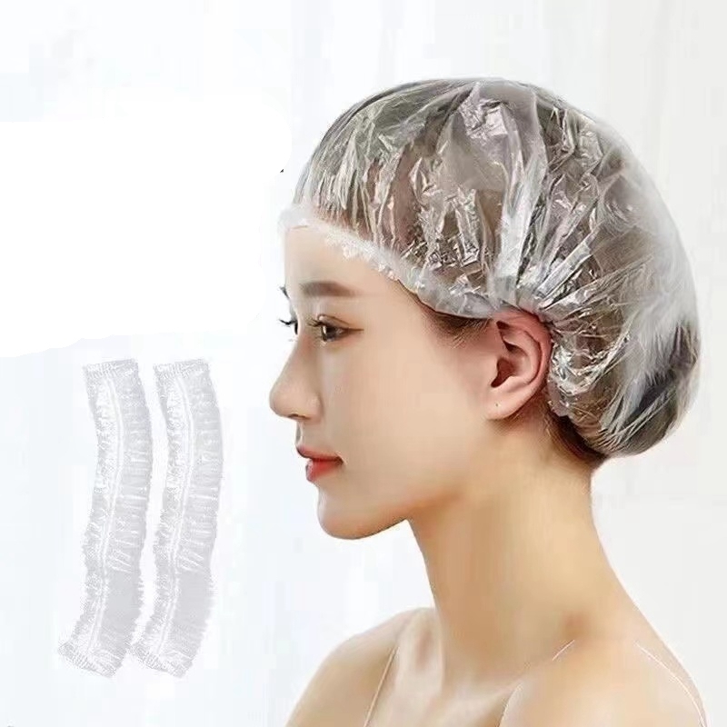 Customized PE transparent hair dye hair mask for women with dry hair processing cap, waterproof disposable shower cap