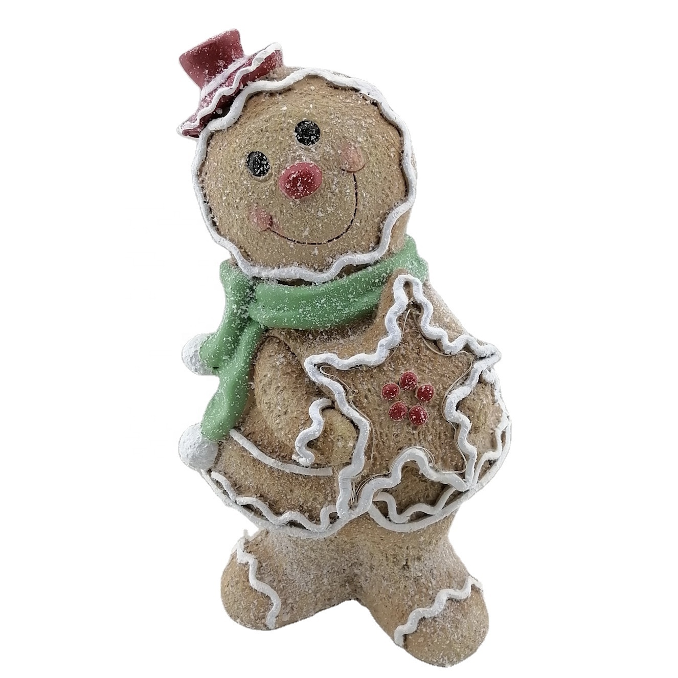 Custom Wholesale Handmade LED MGO Crafts Christmas Tree Shaped Gingerbread House Christmas Decoration